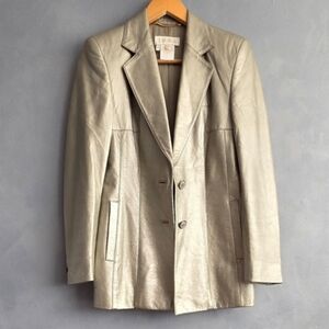 ESCADA BY MAGARETHA LEY VINTAGE SILVER LAMB LEATHER BLAZER SIZE 34